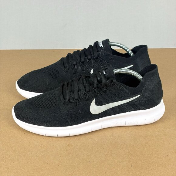 Nike Free RN Flyknit 2017 Athletic Running Shoes Womens 9 Black White Low Top - Picture 10 of 10